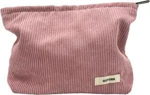 GUTGNK Women's Corduroy Cosmetic Bag, Large Capacity Canvas Cosmetic Bag Travel Toiletry Bag Accessories Organizer, Pink GUTGNK Women's Corduroy Cosmetic Bag, Large Capacity Canvas Cosmetic Bag Travel Toiletry Bag Accessories Organizer, Pink