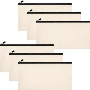 Phicorn Small Canvas Zipper Pouches, 6-Pack, 8 x 4.2 in, Cotton Lined | Compact cotton canvas pouch with white lining and smooth zipper for crafts, pencils, makeup, travel, and small-item storage Phicorn Small Canvas Zipper Pouches, 6-Pack, 8 x 4.2 in, Cotton Lined | Compact cotton canvas pouch with white lining and smooth zipper for crafts, pencils, makeup, travel, and small-item storage