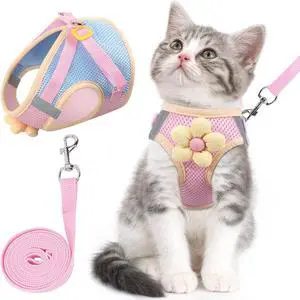 Cat Harness and Leash Set, Escape Proof Soft Vest Walk Pink XS | Adjustable, Easy Wear, Breathable Comfy Mesh, Reflective Strips, Sturdy Clip Buckle Flower Harness for Cats Kitty Puppy Bunny Cat Harness and Leash Set, Escape Proof Soft Vest Walk Pink XS | Adjustable, Easy Wear, Breathable Comfy Mesh, Reflective Strips, Sturdy Clip Buckle Flower Harness for Cats Kitty Puppy Bunny
