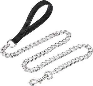Chain Leash Metal Dog Leash Chrome Plated with Soft Padded Handle for Small Dogs.(S, Black Handle) Chain Leash Metal Dog Leash Chrome Plated with Soft Padded Handle for Small Dogs.(S, Black Handle)