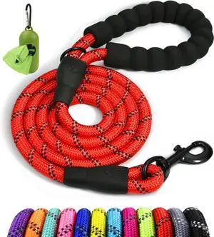 Taglory Rope Dog Leash for Medium Large Dogs, 6 FT Padded Handle, Red | Climbing Rope for Strong Pullers, Reflective for Night Walks and Training, Comfortable Grip, Anti-tangle Swivel Clip 1/2 inch Taglory Rope Dog Leash for Medium Large Dogs, 6 FT Padded Handle, Red | Climbing Rope for Strong Pullers, Reflective for Night Walks and Training, Comfortable Grip, Anti-tangle Swivel Clip 1/2 inch