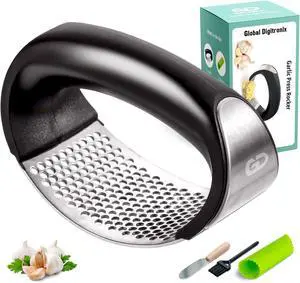 Garlic Press Rocker Stainless Steel Garlic Mincer, Crusher & Chopper Tool with Peeler, Spatula & Brush Easy-Press Garlic Press for Mincing Cloves, Ginger & Nuts, Comfortable Ergonomic Handle Garlic Press Rocker Stainless Steel Garlic Mincer, Crusher & Chopper Tool with Peeler, Spatula & Brush Easy-Press Garlic Press for Mincing Cloves, Ginger & Nuts, Comfortable Ergonomic Handle