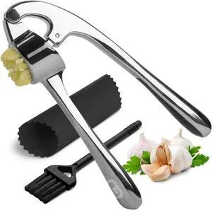 Garlic Press Crusher & Mincer Easy Squeeze Ergonomic Handle, Heavy Duty Zinc Alloy, Dishwasher Safe, Includes Peeler & Cleaning Brush Garlic Ginger Crusher Tool (Imperial Silver) Garlic Press Crusher & Mincer Easy Squeeze Ergonomic Handle, Heavy Duty Zinc Alloy, Dishwasher Safe, Includes Peeler & Cleaning Brush Garlic Ginger Crusher Tool (Imperial Silver)