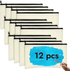 12 Pack Blank Canvas Pencil Pouches Bulk, Sublimation Zipper Bags for DIY | Small Multi-Purpose Canvas Bags with Zipper for Cosmetics, Travel, Travel Toiletries, Craft Projects, Organized 8.2" x 4.7" 12 Pack Blank Canvas Pencil Pouches Bulk, Sublimation Zipper Bags for DIY | Small Multi-Purpose Canvas Bags with Zipper for Cosmetics, Travel, Travel Toiletries, Craft Projects, Organized 8.2" x 4.7"
