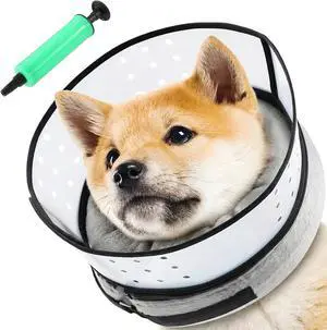 Inflatable Dog Cone Collar with Shield, Adjustable, Neck 12-15 in | Soft donut alternative, detachable clear shield, surgery recovery, hook-and-loop fit, includes mini pump Inflatable Dog Cone Collar with Shield, Adjustable, Neck 12-15 in | Soft donut alternative, detachable clear shield, surgery recovery, hook-and-loop fit, includes mini pump