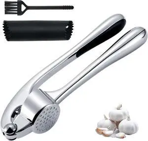 Garlic Press Set - Premium Kitchen Tool with Rust Proof & Dishwasher Safe Design, Easy-Squeeze Ergonomic Handle Garlic Mincer, Silicone Peeler & Brush, Chrome Garlic Press Set - Premium Kitchen Tool with Rust Proof & Dishwasher Safe Design, Easy-Squeeze Ergonomic Handle Garlic Mincer, Silicone Peeler & Brush, Chrome
