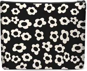 Canvas Makeup Bag, Cosmetic Bag, Large Capacity Travel Pouch, Zipper Closure with Lining, Portable Organizer for Women Girls,Black and White Flower 1 Canvas Makeup Bag, Cosmetic Bag, Large Capacity Travel Pouch, Zipper Closure with Lining, Portable Organizer for Women Girls,Black and White Flower 1