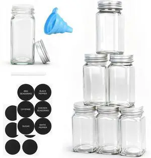 DkOvn 6pcs Glass Spice Jars, 4oz Empty Spice Jars | with Metal Caps, Labels, Shaker Lids, Collapsible Funnel, Chalk Pen, Seasoning Organizer for Spice Rack DkOvn 6pcs Glass Spice Jars, 4oz Empty Spice Jars | with Metal Caps, Labels, Shaker Lids, Collapsible Funnel, Chalk Pen, Seasoning Organizer for Spice Rack