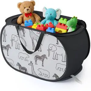 Stuffed Animal Storage Basket with Zipper Lid -Collapsible Toy Basket Black | Animal Print Toy Basket Bin, Foldable, Lightweight, Sturdy Fabric, Easy-Carry Handles, for Kids Room, Nursery, Playroom Stuffed Animal Storage Basket with Zipper Lid -Collapsible Toy Basket Black | Animal Print Toy Basket Bin, Foldable, Lightweight, Sturdy Fabric, Easy-Carry Handles, for Kids Room, Nursery, Playroom