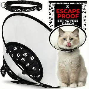 Cat Cone Collar After Surgery to Stop Licking, Escape-Proof, Black Small | Soft Padded Neck, 180 Clear View, Quiet Button Closure, Adjustable Fit for Kittens and Adult Cats Cat Cone Collar After Surgery to Stop Licking, Escape-Proof, Black Small | Soft Padded Neck, 180 Clear View, Quiet Button Closure, Adjustable Fit for Kittens and Adult Cats