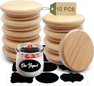 Oui Yogurt Jar Lids, Cymuber Leak Proof Wooden Lids Set with Silicone Sealing Rings, Reusable Natural Bamboo Canning Lids Covers with Bottle Label for 5 Oz Oui Yogurt Jars Storage (10 Pack) Oui Yogurt Jar Lids, Cymuber Leak Proof Wooden Lids Set with Silicone Sealing Rings, Reusable Natural Bamboo Canning Lids Covers with Bottle Label for 5 Oz Oui Yogurt Jars Storage (10 Pack)