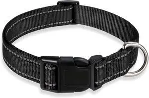 Reflective Dog Collar with Buckle Adjustable Safety Nylon Collars for Small Medium Large Dogs, Black S | Breathable, No Chafing on Walks and Outdoor Hikes, Metal D-Ring, Night Safety Reflective Dog Collar with Buckle Adjustable Safety Nylon Collars for Small Medium Large Dogs, Black S | Breathable, No Chafing on Walks and Outdoor Hikes, Metal D-Ring, Night Safety
