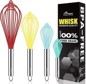 HOTEC 4 Pieces Silicone Whisks Set, Wire Balloon Whisks for cooking Egg Beater, Non-slip Handle Whisk for Non-stick Cookware Perfect for Cooking, Stirring, Beating and Blending (Multicolor) HOTEC 4 Pieces Silicone Whisks Set, Wire Balloon Whisks for cooking Egg Beater, Non-slip Handle Whisk for Non-stick Cookware Perfect for Cooking, Stirring, Beating and Blending (Multicolor)
