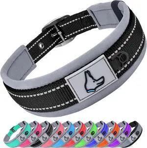 Joytale Reflective Dog Collar for Small Dogs with Wide Padding, Black | Soft Cushion Reduce Neck Strain, Night Safety Walking, Metal Buckle and Adjustable Eyelets, Separated Dog ID Tag Ring Joytale Reflective Dog Collar for Small Dogs with Wide Padding, Black | Soft Cushion Reduce Neck Strain, Night Safety Walking, Metal Buckle and Adjustable Eyelets, Separated Dog ID Tag Ring