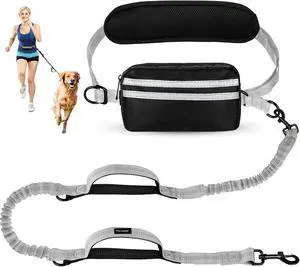 Hands Free Dog Leash with Pouch, Retractable Bungee with Double Padded Handles, Dog Leashes with Bungee for Medium & Large Puppy Hands Free Dog Leash with Pouch, Retractable Bungee with Double Padded Handles, Dog Leashes with Bungee for Medium & Large Puppy