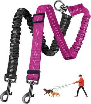Double Dog Leash - 360°Swivel Tangle Free Splitter Attachment, 2 Dogs Multi-Functional Leashes, Dual Rope for Outdoor Walk Train Small Medium Large Two Pet, Fuchsia Double Dog Leash - 360°Swivel Tangle Free Splitter Attachment, 2 Dogs Multi-Functional Leashes, Dual Rope for Outdoor Walk Train Small Medium Large Two Pet, Fuchsia