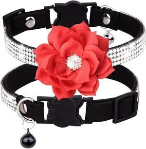 Serijoars Cat Collars,Rhinestone for Girl Cats Bling Kitten Flower Adjustable Breakaway Collar with Bell Soft Velvet Leather Collar for Puppy Small Dogs (Black1) Serijoars Cat Collars,Rhinestone for Girl Cats Bling Kitten Flower Adjustable Breakaway Collar with Bell Soft Velvet Leather Collar for Puppy Small Dogs (Black1)