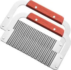 2 Pcs Crinkle Cutter Potato Slicer Wavy Chopping Tool French Fry Veggies | Heavy Duty Wooden Handle Sharp and Deep Waves Crinkle Cutting Set for Carrot Zucchini Pickled Cucumber Dishwasher Safety 2 Pcs Crinkle Cutter Potato Slicer Wavy Chopping Tool French Fry Veggies | Heavy Duty Wooden Handle Sharp and Deep Waves Crinkle Cutting Set for Carrot Zucchini Pickled Cucumber Dishwasher Safety