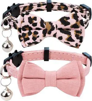Collar for Cat Pet Breakaway with Bell Bowtie Detachable Bow Adjustable Safety Kitten Puppy Girl Boy 2pcs Pink Leopard & Pure Collar for Cat Pet Breakaway with Bell Bowtie Detachable Bow Adjustable Safety Kitten Puppy Girl Boy 2pcs Pink Leopard & Pure