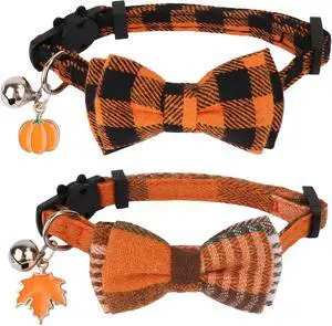 ADOGGYGO Fall Cat Collar Breakaway, Orange Plaid Thanksgiving Cat Bow Tie | Detachable Bowtie Bell, Cute Autumn Charm, Breakaway Buckle, Adjustable, For Cat Kitten, Fall Thanksgiving Holiday Party ADOGGYGO Fall Cat Collar Breakaway, Orange Plaid Thanksgiving Cat Bow Tie | Detachable Bowtie Bell, Cute Autumn Charm, Breakaway Buckle, Adjustable, For Cat Kitten, Fall Thanksgiving Holiday Party