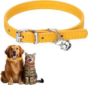 Dog Collar with Bell, Pu Leather Cat Collars Pet Basic Soft Padded Adjustable Buckle, 12" (Gold, 1 Pcs), Intended for Teacup/Little Dog/Kitten Cats/Small Animals Dog Collar with Bell, Pu Leather Cat Collars Pet Basic Soft Padded Adjustable Buckle, 12" (Gold, 1 Pcs), Intended for Teacup/Little Dog/Kitten Cats/Small Animals