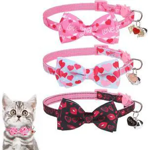 KOOLTAIL Pink Cute Cat Collars Breakaway with Bowtie and Bells, 3 Pack Girl Kitten Collars, Adjustable Safety Buckle Heart Charm Pendant Pet Collars for Kitty Boys Girls Cats Holiday KOOLTAIL Pink Cute Cat Collars Breakaway with Bowtie and Bells, 3 Pack Girl Kitten Collars, Adjustable Safety Buckle Heart Charm Pendant Pet Collars for Kitty Boys Girls Cats Holiday