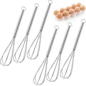 Mini Whisks Stainless Steel 6pcs, 10 Inch, Endurance Egg Beater, with Hanging Hooks for Beating Eggs,Blending Ingredients,Mixing Sauces Mini Whisks Stainless Steel 6pcs, 10 Inch, Endurance Egg Beater, with Hanging Hooks for Beating Eggs,Blending Ingredients,Mixing Sauces
