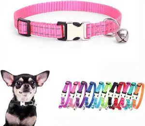 Puppy Collar with Bell, Reflective Nylon Metal Buckle Cat Collar with Bells for XXS XS Tiny Pet Little Dogs Girl Kitten Female Small Animal, Pink X-Small Puppy Collar with Bell, Reflective Nylon Metal Buckle Cat Collar with Bells for XXS XS Tiny Pet Little Dogs Girl Kitten Female Small Animal, Pink X-Small