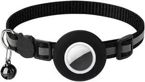 Breakaway AirTag Cat Collar with Reflective Strip, Compatible with AirTag Lightweight and Adjustable Kitten Collar for Boy and Girl Kittens, Includes Safety Release Buckle and Bell (Black) Breakaway AirTag Cat Collar with Reflective Strip, Compatible with AirTag Lightweight and Adjustable Kitten Collar for Boy and Girl Kittens, Includes Safety Release Buckle and Bell (Black)