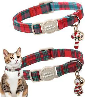 Unique style paws 2 Pack Christmas Kitten Collar Breakaway with Bell&Pendant, Adjustable Safety Red Green Scottish Plaid Cat Cotton Collar for Girl Boy Cat and Small Pet Unique style paws 2 Pack Christmas Kitten Collar Breakaway with Bell&Pendant, Adjustable Safety Red Green Scottish Plaid Cat Cotton Collar for Girl Boy Cat and Small Pet