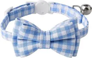 AIITLE Breakaway Cat Collar with Bow Tie, Detachable Kitten Collars, Blue | Quick-Release Safety Buckle, Adjustable Collars, Plaid Pattern, Lightweight, for Kittens, Daily Wear, Parties, Holidays AIITLE Breakaway Cat Collar with Bow Tie, Detachable Kitten Collars, Blue | Quick-Release Safety Buckle, Adjustable Collars, Plaid Pattern, Lightweight, for Kittens, Daily Wear, Parties, Holidays