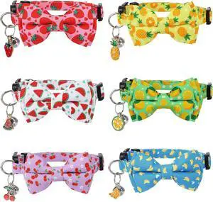 6 Pack Breakaway Cat Collars with Bow Tie Fruit Cat Collars | Adjustable Safety Kitten Collar with Bell Ideal for Girl Boy Cats 6 Pack Breakaway Cat Collars with Bow Tie Fruit Cat Collars | Adjustable Safety Kitten Collar with Bell Ideal for Girl Boy Cats