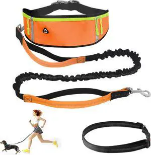 Hands Free Dog Leash with Zipper Pouch,Reflective Dual Handles Retractable Bungee Waist Leash for Small and Medium Dog Walking, Jogging (Orange) Hands Free Dog Leash with Zipper Pouch,Reflective Dual Handles Retractable Bungee Waist Leash for Small and Medium Dog Walking, Jogging (Orange)