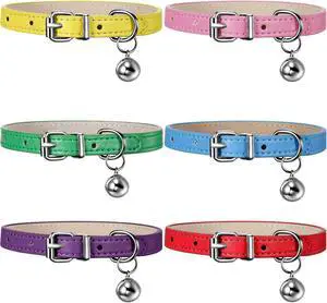 Weewooday 6 Pieces Leather Cat Collar with Bell Cute Pet Kitten Leather Collar for Boy Girl Cats for Small Kitten Puppy(Bright Color) Weewooday 6 Pieces Leather Cat Collar with Bell Cute Pet Kitten Leather Collar for Boy Girl Cats for Small Kitten Puppy(Bright Color)