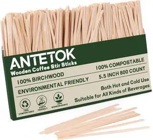 ANTETOK Wooden Coffee Stirrers - Coffee Stir Sticks 5.5 Inch,800pcs Disposable Swizzle Sticks,Swizzle Drink Sticks for Coffee,Tea,Cocktail and Hot Chocolate ANTETOK Wooden Coffee Stirrers - Coffee Stir Sticks 5.5 Inch,800pcs Disposable Swizzle Sticks,Swizzle Drink Sticks for Coffee,Tea,Cocktail and Hot Chocolate
