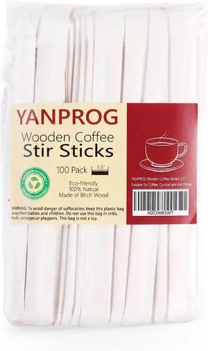 Wooden Coffee Stirrers Individually Wrapped 5.5" Coffee Stir Sticks 100 Pcs, Natural Birch Round End Thick Birch Wood Eco-Friendly Suitable for Coffee, Cocktail and Hot Drinks Wooden Coffee Stirrers Individually Wrapped 5.5" Coffee Stir Sticks 100 Pcs, Natural Birch Round End Thick Birch Wood Eco-Friendly Suitable for Coffee, Cocktail and Hot Drinks