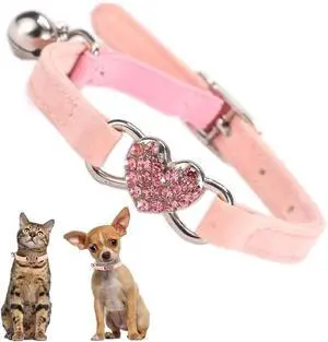 Bling Small Dog Collar with Bell Rhinestone Puppy Collar with Bells Pink | Removed bell, Sparkling Diamond Heart, Soft Velvet, Adjustable, For XXS XS Small Pet Female Dogs & Girl Cats,Machine Washable Bling Small Dog Collar with Bell Rhinestone Puppy Collar with Bells Pink | Removed bell, Sparkling Diamond Heart, Soft Velvet, Adjustable, For XXS XS Small Pet Female Dogs & Girl Cats,Machine Washable