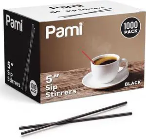 PAMI Black Plastic Stir Straws 5 in,Disposable Coffee Stirrers,1000 Count PAMI Black Plastic Stir Straws 5 in,Disposable Coffee Stirrers,1000 Count