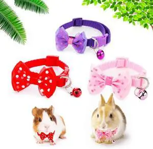 3 Pcs Rabbit Adjustable Collars with Bell, Guinea Pig Bow-Knot Cute Collar, Small Animal Exercise and Interaction Accessories (Colors May Vary) 3 Pcs Rabbit Adjustable Collars with Bell, Guinea Pig Bow-Knot Cute Collar, Small Animal Exercise and Interaction Accessories (Colors May Vary)