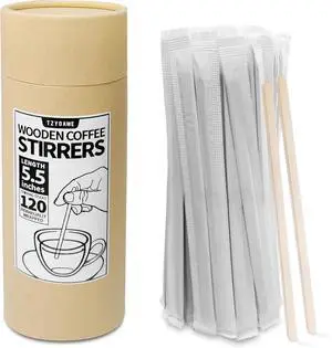 Wooden Coffee Stirrer, 5.5 inch, 120 Pack Individually Wrapped Coffee Stir Sticks Wooden Coffee Stirrer, 5.5 inch, 120 Pack Individually Wrapped Coffee Stir Sticks