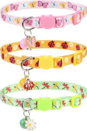 Breakaway Cat Collars with Bell & Cute Pendants, 3 Pack Safety Buckle Kitten Collars, Adjustable Pet Collar Ideal for Girl Boy Cats Puppy (Style A - Insect) Breakaway Cat Collars with Bell & Cute Pendants, 3 Pack Safety Buckle Kitten Collars, Adjustable Pet Collar Ideal for Girl Boy Cats Puppy (Style A - Insect)