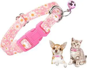 Pink Daisy Dog Collar with Bell,XS XXS Kitten Collars Girls Boy with Buckle | Adjustable,Quick Release,Small Breeds Tiny Cat&Puppy Collar Chihuahuas Yorkies Teddy Pets,Soft Nylon,Girl Boy,Cute Pattern Pink Daisy Dog Collar with Bell,XS XXS Kitten Collars Girls Boy with Buckle | Adjustable,Quick Release,Small Breeds Tiny Cat&Puppy Collar Chihuahuas Yorkies Teddy Pets,Soft Nylon,Girl Boy,Cute Pattern