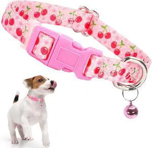 Cute Dog Collar with Bell,Pink Puppy Collar Tiny Cat Collars(Cherry XS) | Small dog collar with bell,Adjustable & Lightweight for XS & S Dogs, Comfortable & Safe for Everyday Use Cute Dog Collar with Bell,Pink Puppy Collar Tiny Cat Collars(Cherry XS) | Small dog collar with bell,Adjustable & Lightweight for XS & S Dogs, Comfortable & Safe for Everyday Use