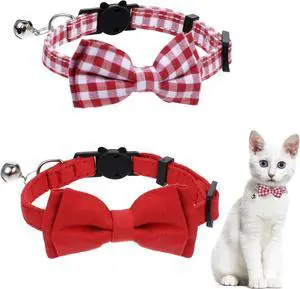 2 Pcs Red Cat Collar for Boy Girl Cats Breakaway Cat Collars with Bell Cute Christmas Kitten Bow Tie Collar Adjustable Small Puppy Safety Collar Solid Color Plaid Pet Collar 2 Pcs Red Cat Collar for Boy Girl Cats Breakaway Cat Collars with Bell Cute Christmas Kitten Bow Tie Collar Adjustable Small Puppy Safety Collar Solid Color Plaid Pet Collar