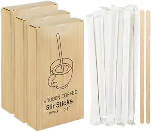 300 Pcs Coffee Stirrers Individually Wrapped, 5.5 Inch Wooden Coffee Stir Sticks, Coffee Stirs Disposable with Smooth Round Ends for Coffee, Cocktail, Drinks Coffee Bar Accessories 300 Pcs Coffee Stirrers Individually Wrapped, 5.5 Inch Wooden Coffee Stir Sticks, Coffee Stirs Disposable with Smooth Round Ends for Coffee, Cocktail, Drinks Coffee Bar Accessories