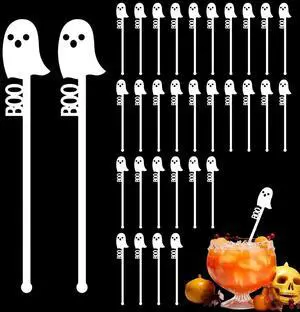 JarThenaAMCS 40 Pcs Halloween Swizzle Sticks Boo White Ghost Drink Stirrers Cocktail Stir Sticks Coffee Plastic Stirrers Reusable for Bar Home Party Supplies, 5.9 In JarThenaAMCS 40 Pcs Halloween Swizzle Sticks Boo White Ghost Drink Stirrers Cocktail Stir Sticks Coffee Plastic Stirrers Reusable for Bar Home Party Supplies, 5.9 In