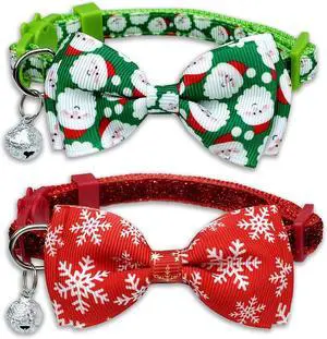 2 Pack Christmas Cat Collar with Bow Tie and Bell, Kitty Kitten Santa Claus and Holiday Snowflake Collar for Boys and Girls 2 Pack Christmas Cat Collar with Bow Tie and Bell, Kitty Kitten Santa Claus and Holiday Snowflake Collar for Boys and Girls