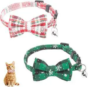 2PCS Cat Collar Breakaway with Bells, Adjustable Plaid Bowtie for Cat Pet, Cute Plaid Kitten Collar with Bell (Red, Green) 2PCS Cat Collar Breakaway with Bells, Adjustable Plaid Bowtie for Cat Pet, Cute Plaid Kitten Collar with Bell (Red, Green)