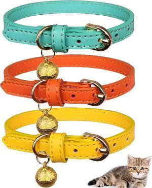 3 Pack Leather Cat Collars with Bells Soft Pet Safety Collar Kitten Collars with Bell Orange Yellow Mint Green(XS) 3 Pack Leather Cat Collars with Bells Soft Pet Safety Collar Kitten Collars with Bell Orange Yellow Mint Green(XS)