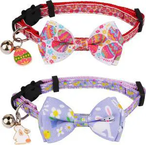 ADOGGYGO Easter Cat Collars with Bow Bell, Breakaway Kitten Bowtie Collar Red Purple Eggs Rabbit Easter Collars for Girl Boy Cats Kittens ADOGGYGO Easter Cat Collars with Bow Bell, Breakaway Kitten Bowtie Collar Red Purple Eggs Rabbit Easter Collars for Girl Boy Cats Kittens